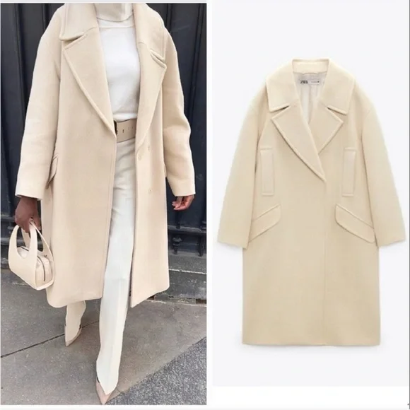 NWT Zara Cream Oversized Wool Coat - Picture 3 of 8